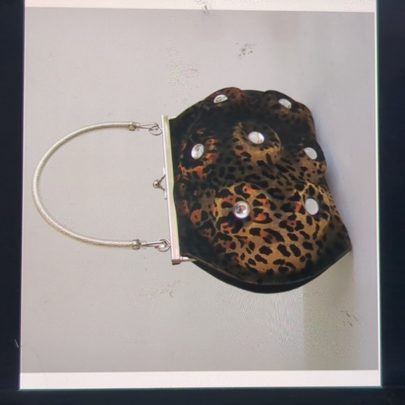 ANEMONE* lady octopus velvet leopard molded bag w silvertone hardware snap top - Picture 12 of 15